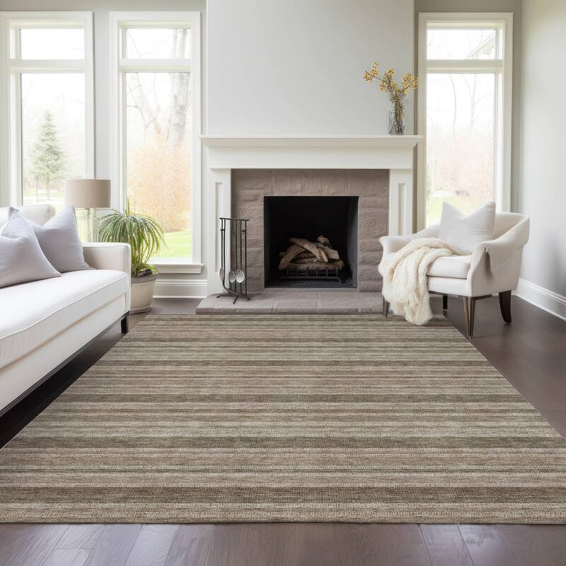 Machine Washable Indoor/ Outdoor Thin Cabana Stripe Chantille Rug