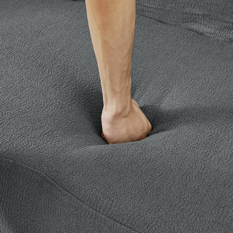 Curved Modular Sectional Sofa, Compressed 4-Seater Foam Couch, Comfy Wool Fabric Upholstered Sofa for Living Room, Bedroom