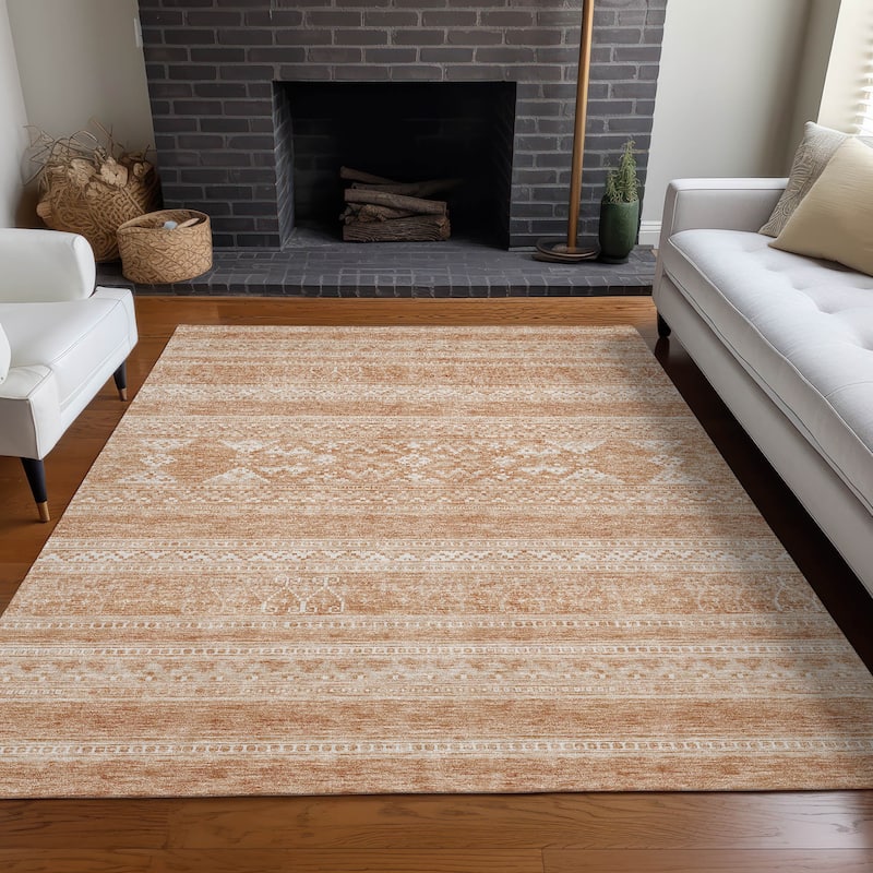 Machine Washable Indoor/ Outdoor Chantille Tribal Boho Rug - Copper - 5' x 7'6"