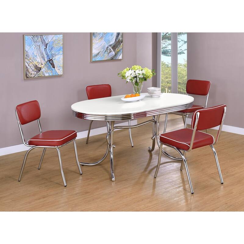 Midge White 5-piece Oval Dining Table Set - White/Chrome/Red