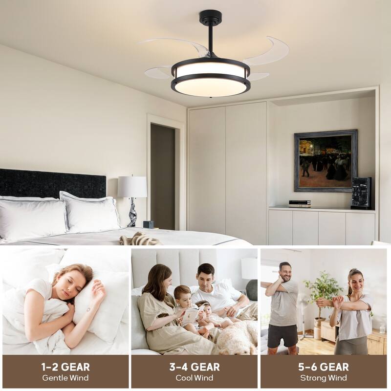 48" Modern Retractable Dimmable LED Chandelier Ceiling Fan with Lights and Remote