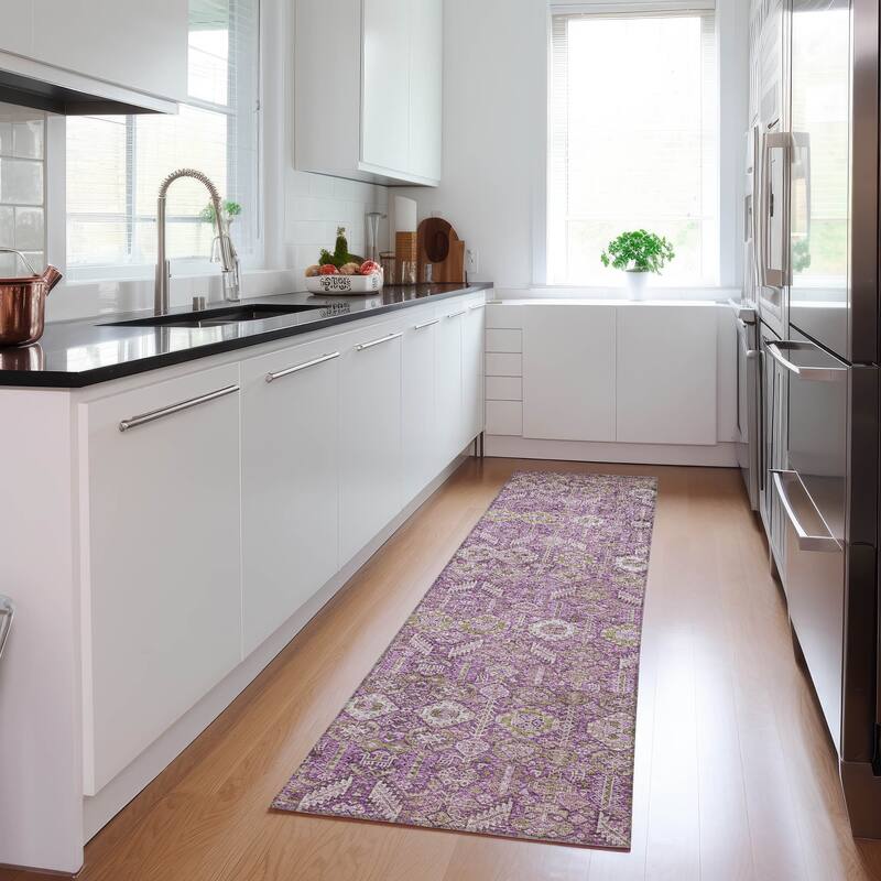 Machine Washable Indoor/ Outdoor Traditional Boho Chantille Rug - Lavender - 2'3" x 7'6"