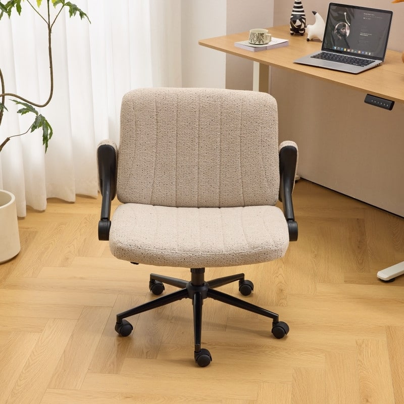 Speckled Chenille Swivel Chair With Flip-Up Arms For Cross-Legged