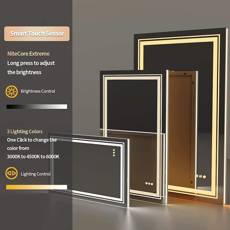 Rectangle Illuminated LED Bathroom Mirror Anti Fog Wall Mounted