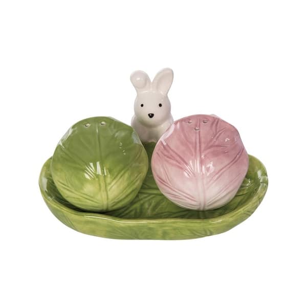 Transpac Ceramic Cabbage w/Easter Bunny Salt and Pepper Set of 3 Home ...