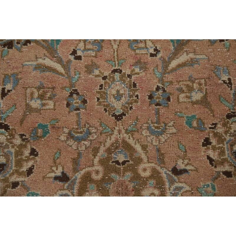 Hand Knotted Oriental 100% Wool Carpet Traditional Floral Pink Mashad Area Rug - 13' 3'' X 9' 7''