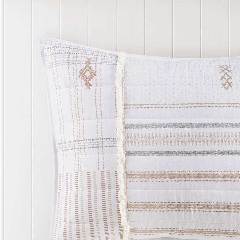 INK+IVY Salar Natural 3 Piece Printed Cotton Quilt Set with Trims