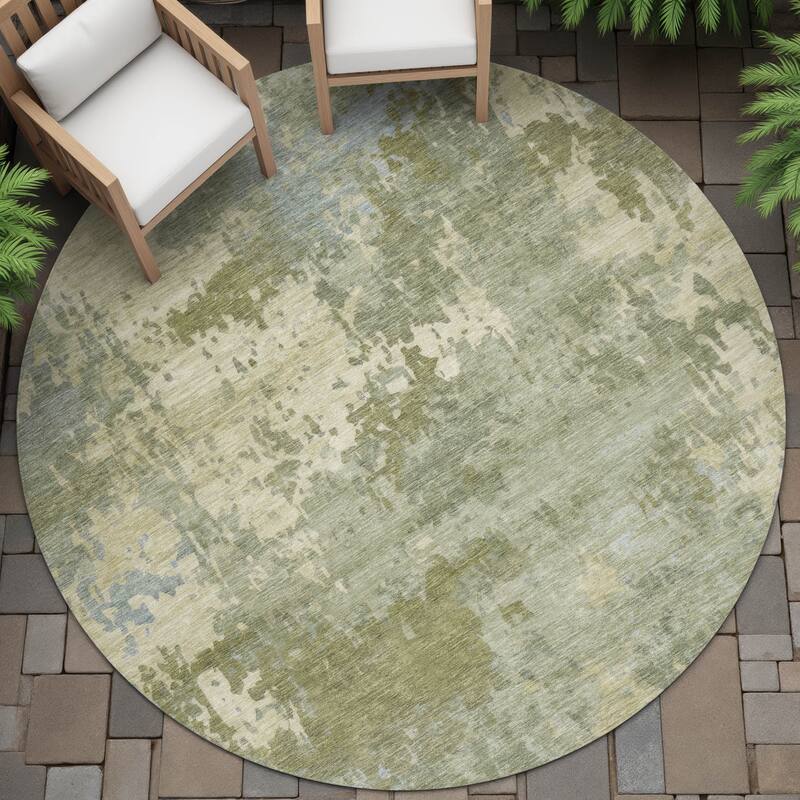 Machine Washable Indoor/Outdoor Modern Blend Chantille Rug - Green - 8' x 8'