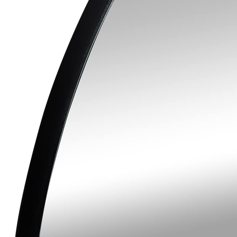 Wooden Oval Wall Mirror with Thin Frame - Black - Roche River Decor