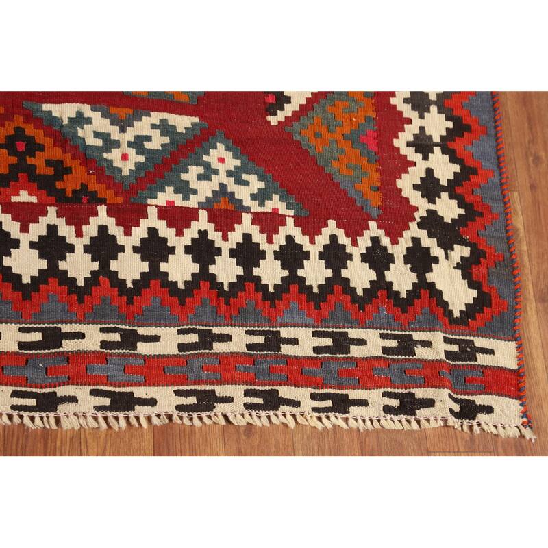 Red Kilim Qashqai Persian Vintage Rug Flatweave Oriental Wool Carpet - 5'2"x 7'6"