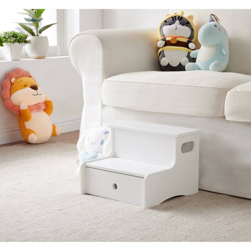 Lylia Collection MDF Wood 2-Step Kids Stool with Storage - White