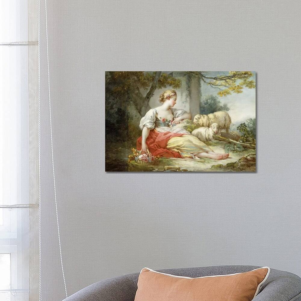 iCanvas "Shepherdess With Sheep And A Basket Of Flowers Near A Ruin In A Wooded Landscape" by Jean-Honore Fragonard Canvas Print