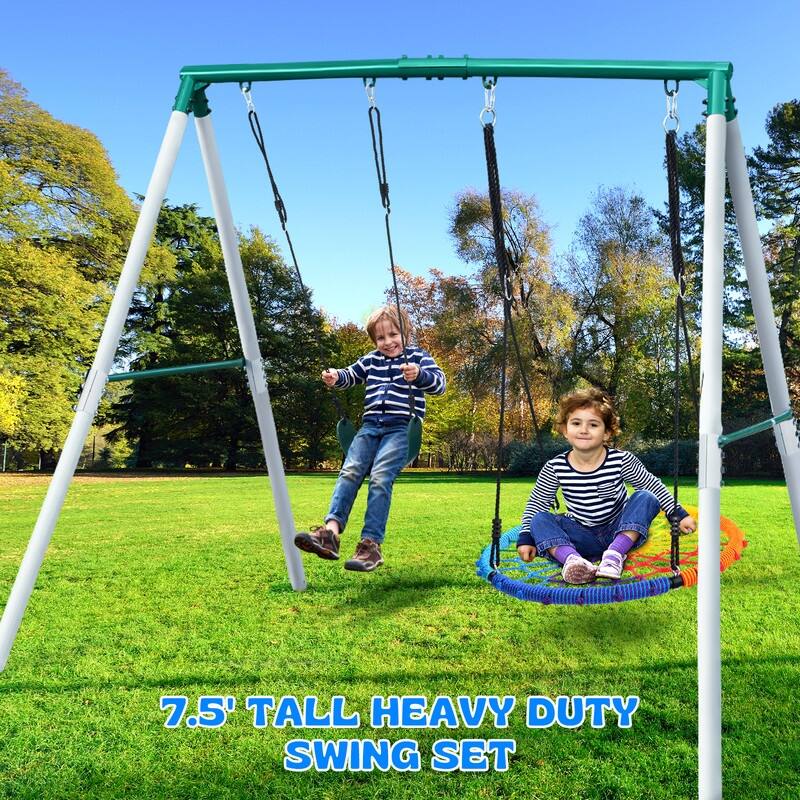 Hapfan 7.5ft Tall Swing Sets for Backyard, 500lbs Heavy Duty Swing Set for Kids and Adults