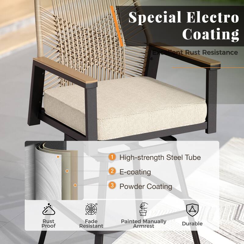 7-Piece Outdoor Patio Wicker Bar Counter Height Stool Set with Back and Cushion