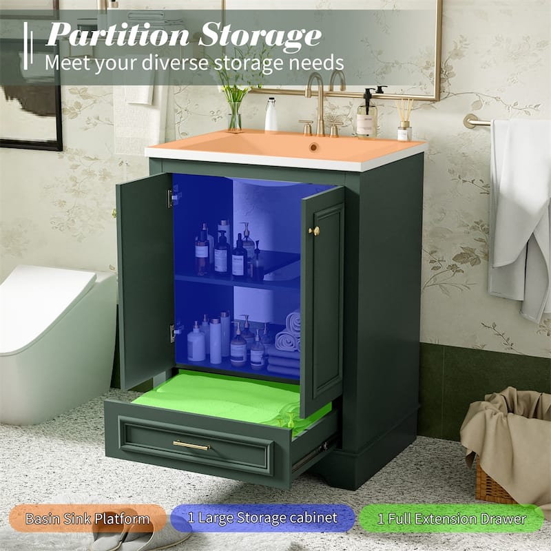 24'' Bathroom Wood Storage Vanity Cabinet with Ceramic Sink, Drawer