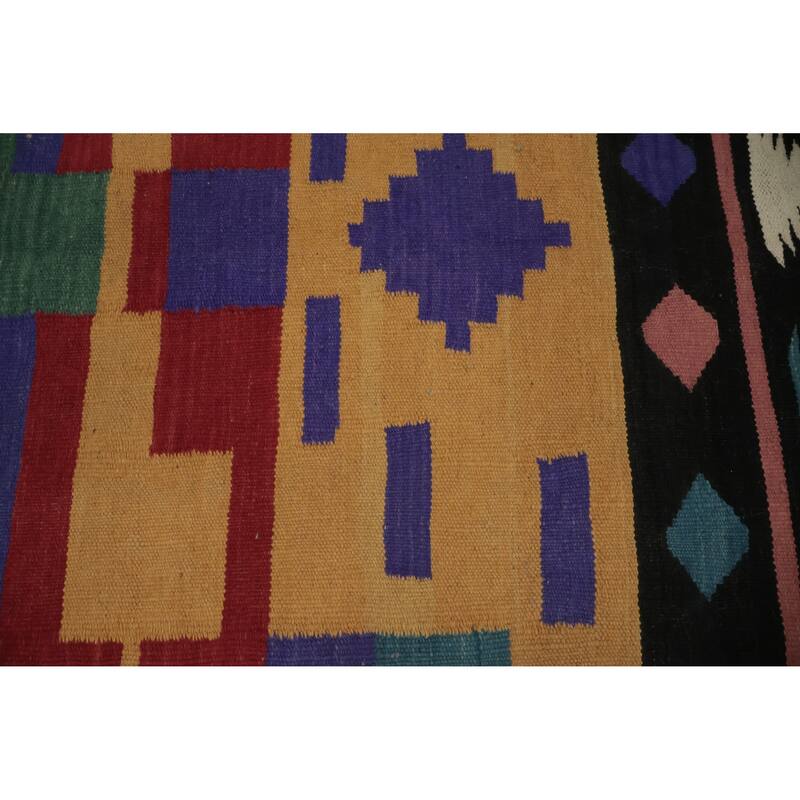 Hand Woven Oriental 100% Wool Carpet Southwestern Modern Multi-Colored Kilim Area Rug - 9' 8'' X 7' 11''