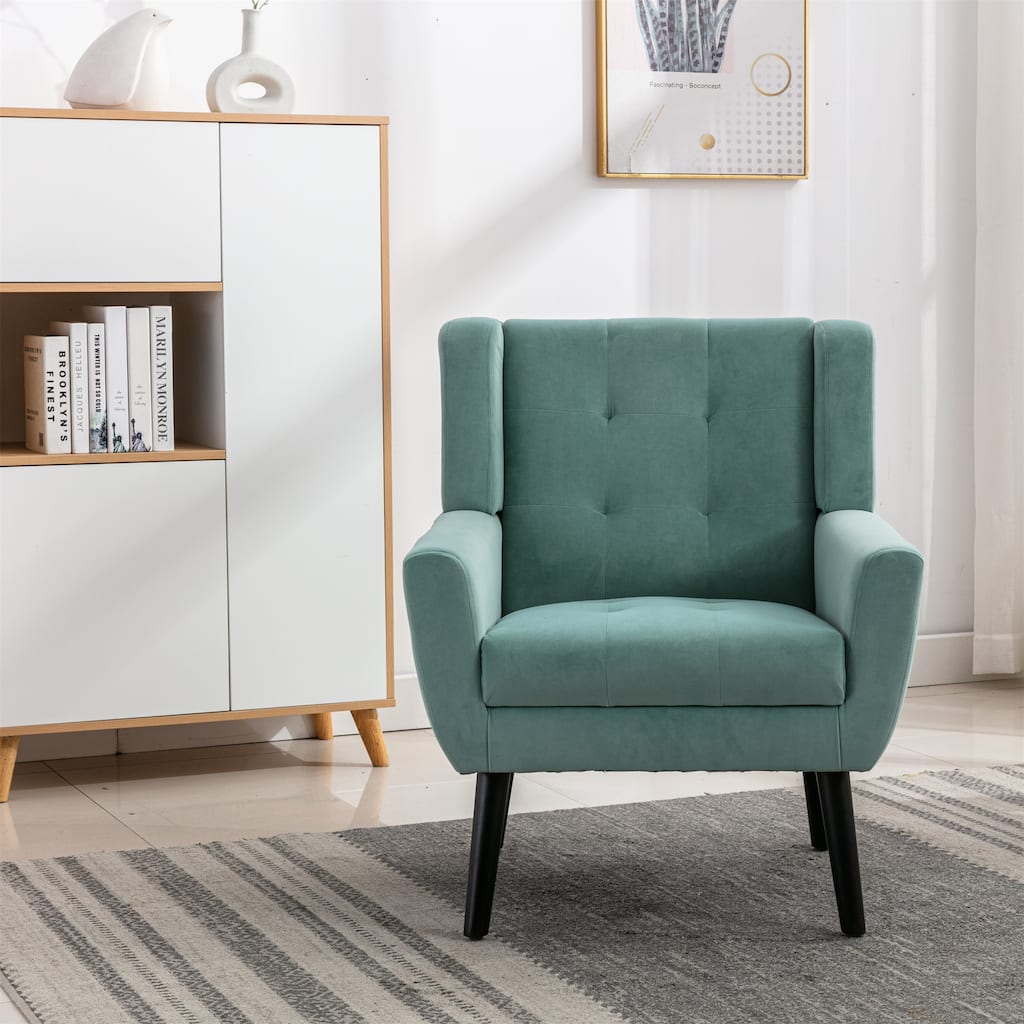 Mint Green Stylish Upholstered Seating Armchair with Tapered Metal Legs, Single Sofa Chair Accent Chair with Flared Armrests