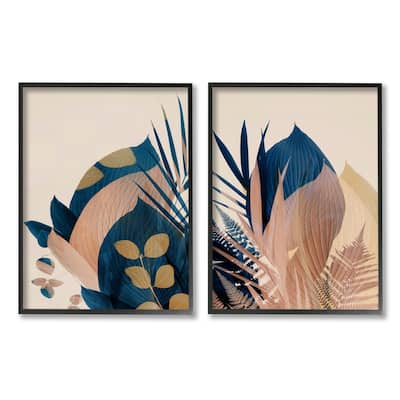 Stupell Forest Floor Fern Foliage Bold Blue Leaves Layered 2pc Multi Piece Framed Wall Art Set