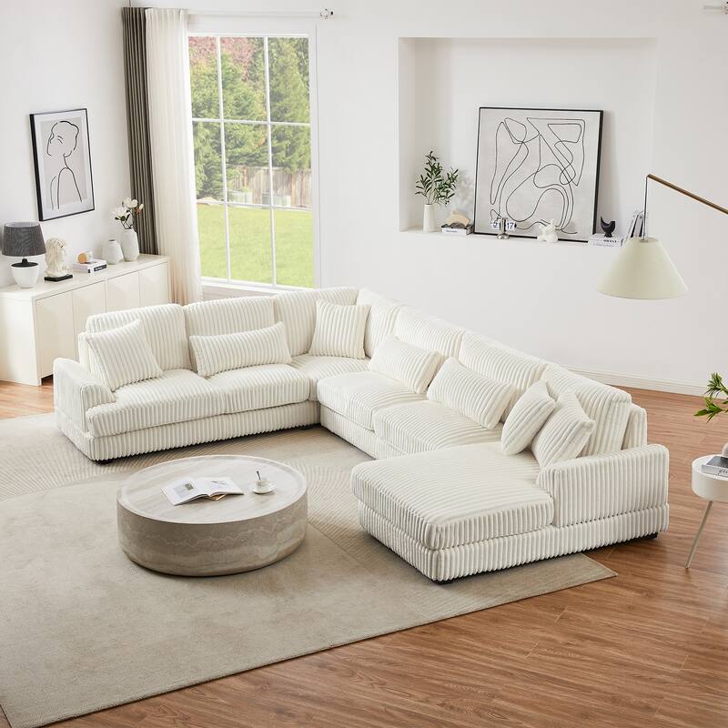 129.1" Corduroy U-Shaped Sectional Sofa with Chaise