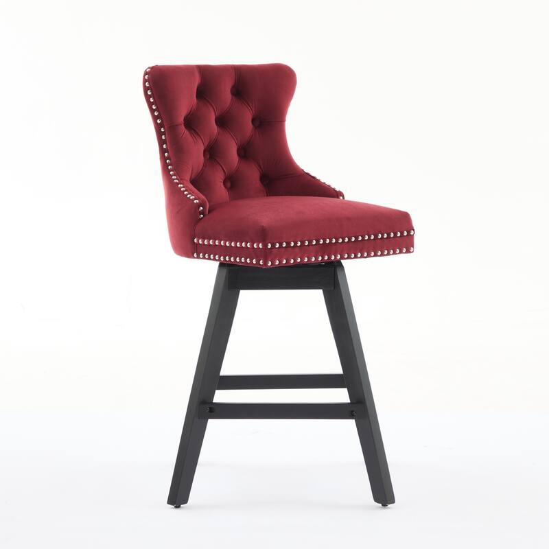 Set of 2,Swivel Velvet Barstools with Button Tufted Decoration and Wooden Legs