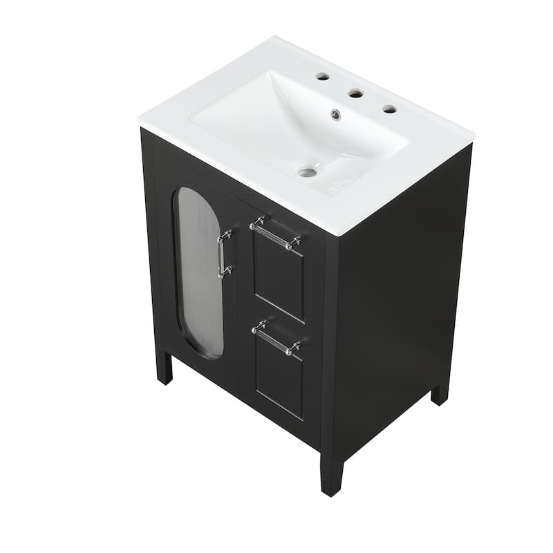 24" Bathroom Vanity with Sink, Bathroom Vanity Cabinet with Two Drawers and Door,Adjustable Shelf