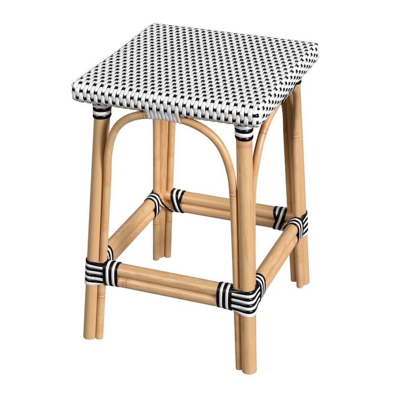 Riviera Square 24"H Rattan Counter Stool - White/Black Dot