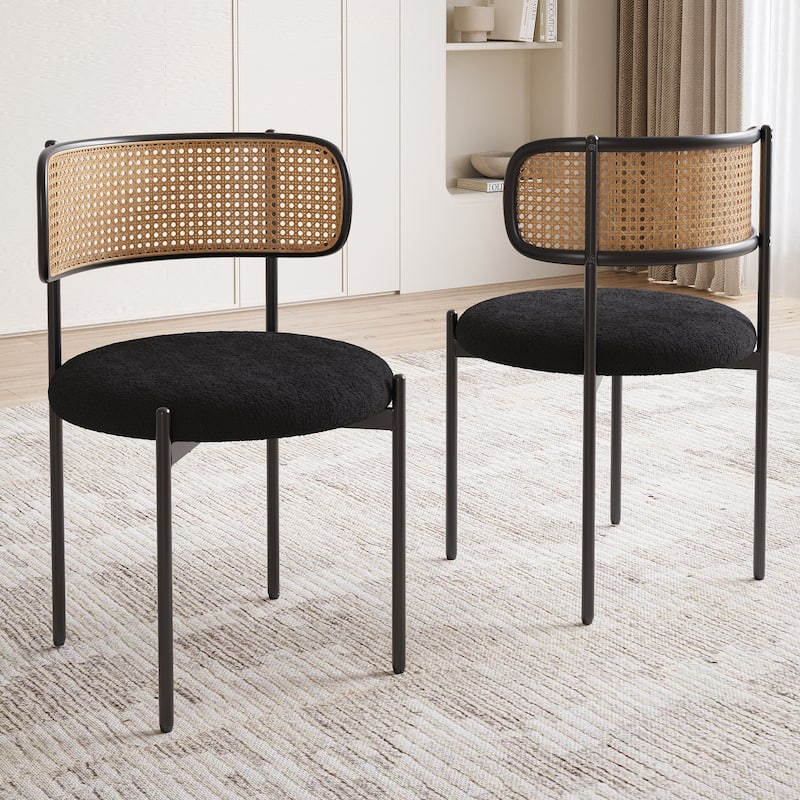 Modern Upholstered Dining Chairs Set of 4,Rattan Back Dining Room Chairs,Accent Kitchen Chairs with Metal Legs