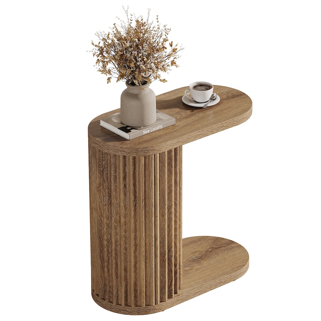 Fluted C-Shaped End Table, Modern Narrow Side Table