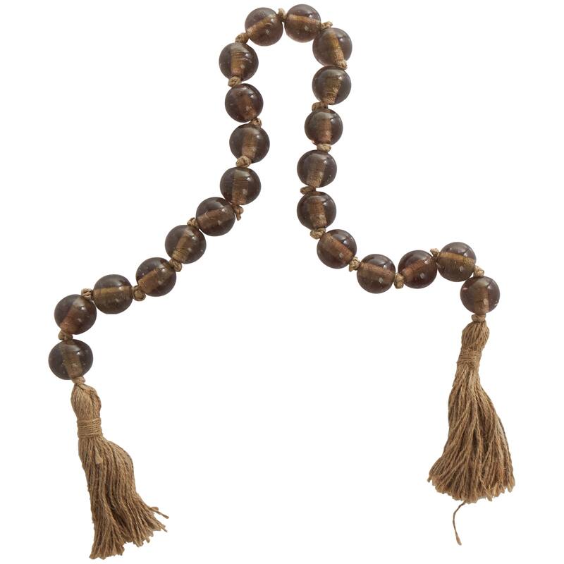 Glass Handmade Round Frosted Beaded Garland with Tassel with Knotted Brown Jute