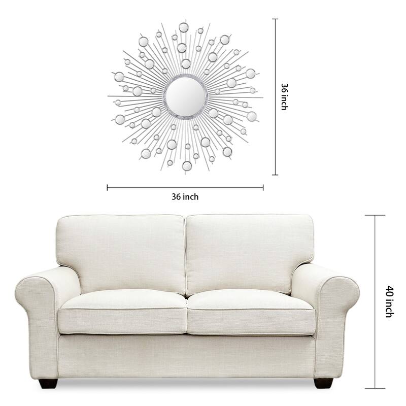 "Milkyway I" Bling Round Wall Mirror with Silver Metal Frame, Decorative Mirror - 36 x 36