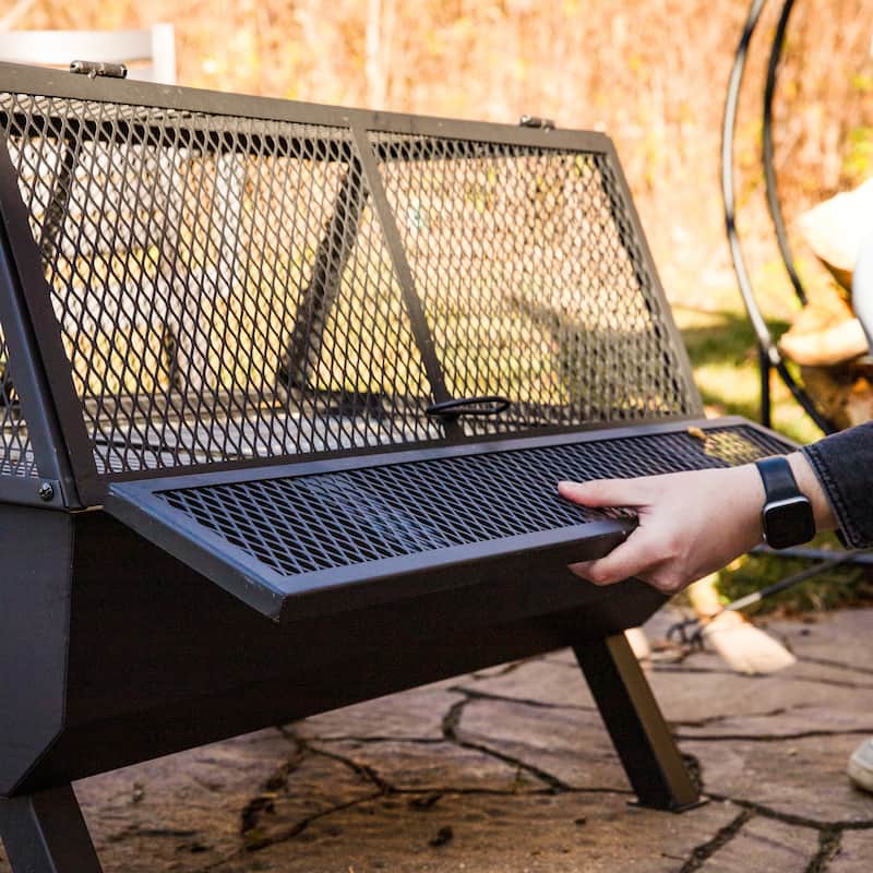 Sunnydaze Outdoor Fire Pit with Grill and Spark Screen - 36" H