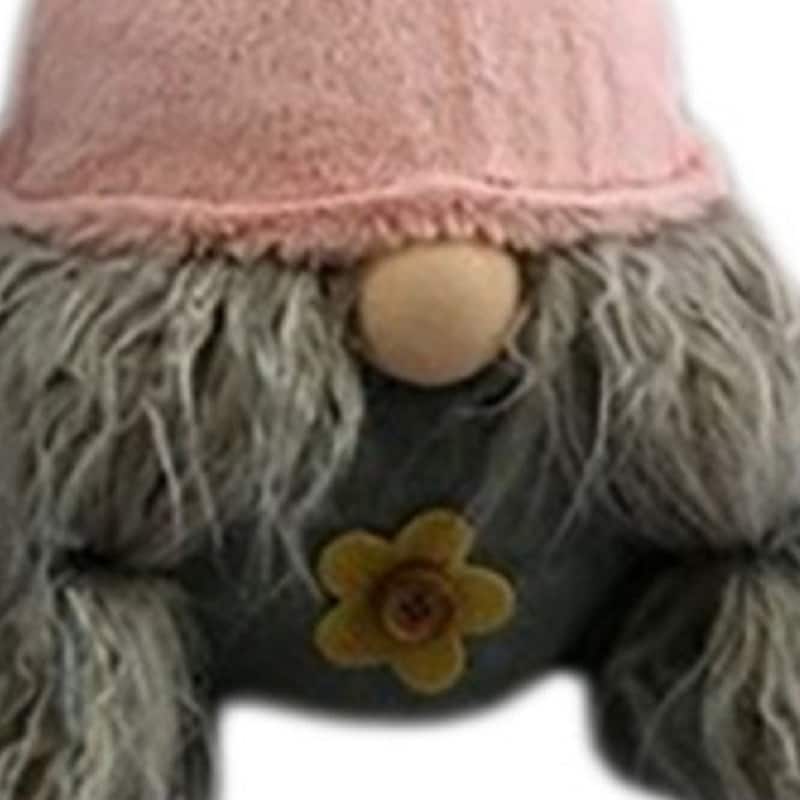 HomeRoots 19" Gray and Pink Fabric Bunny Ears Standing Gnome - 6.3' X '19.3' X '7.5