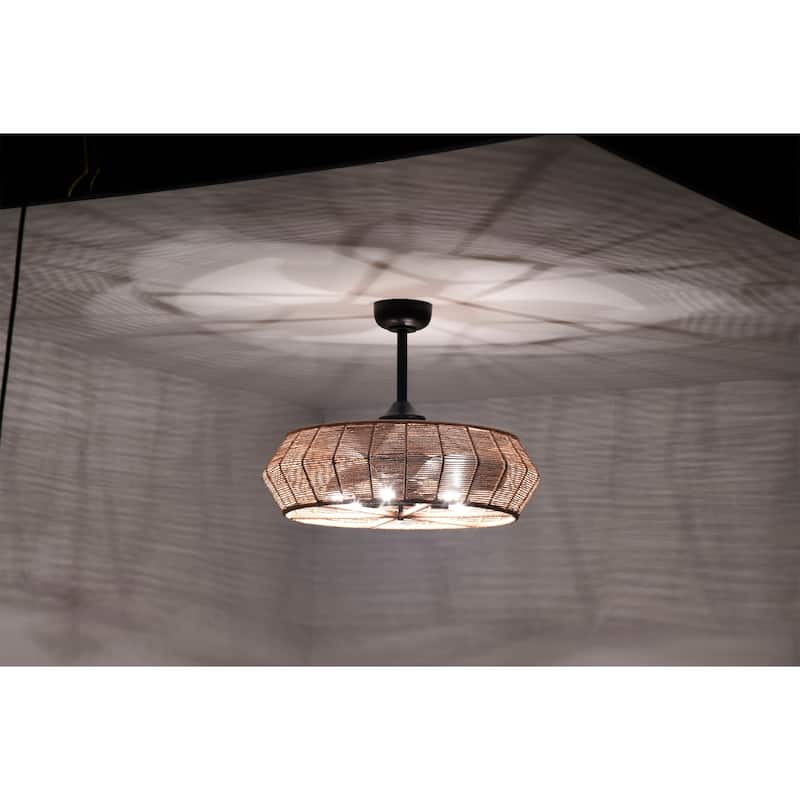 Akasha 28 Inch Rattan Rope Fandelier 6 Light with Remote (Color Optional)