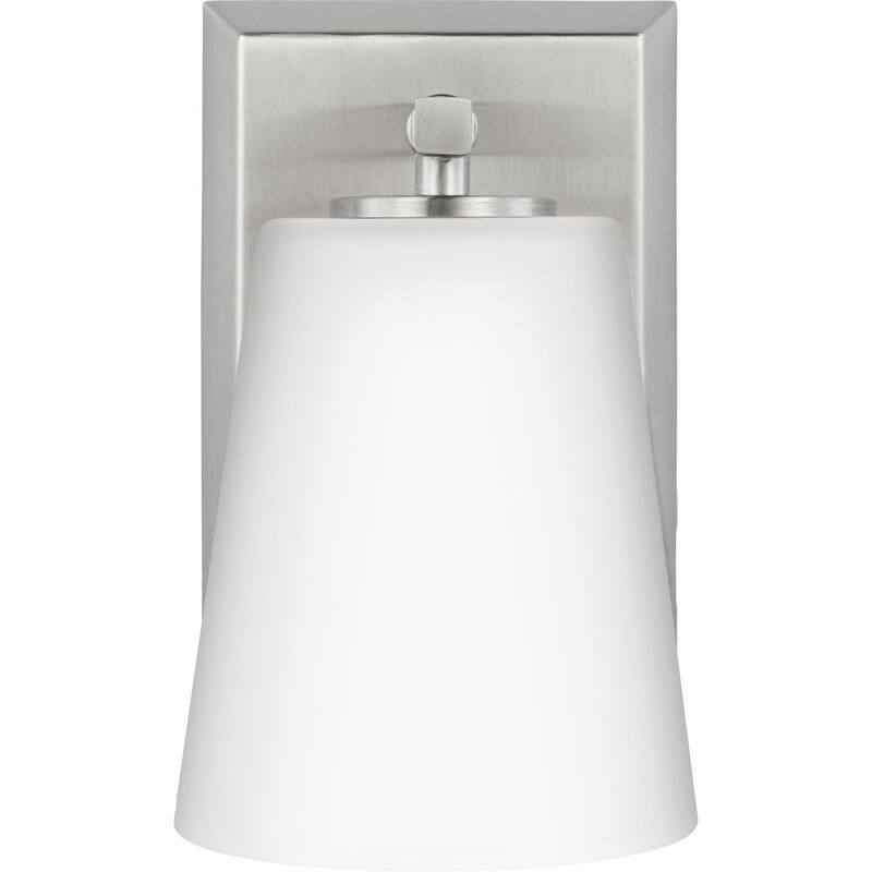 Vertex Collection One-Light Brushed Nickel Etched White Glass Contemporary Bath Light - 4.75 in x 6.25 in x 7.5 in