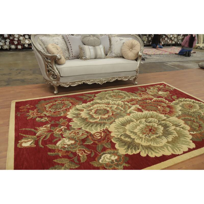 Red Floral Indian Area Rug 6x10 - 10' 1'' X 6' 5''
