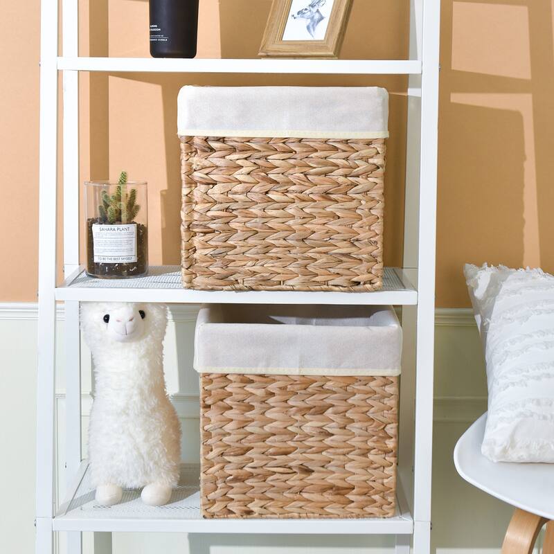 StorageWorks Water Hyacinth Storage Basket Natural Wicker Storage Baskets with Liners (2-Pack)