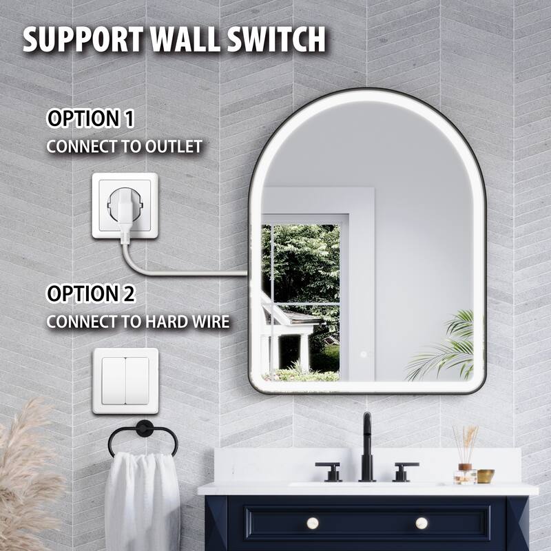 24/28''W X 36''H Wall Mounted Bathroom Framed LED Mirror With Memory Function,Anti-fog,Dimmable