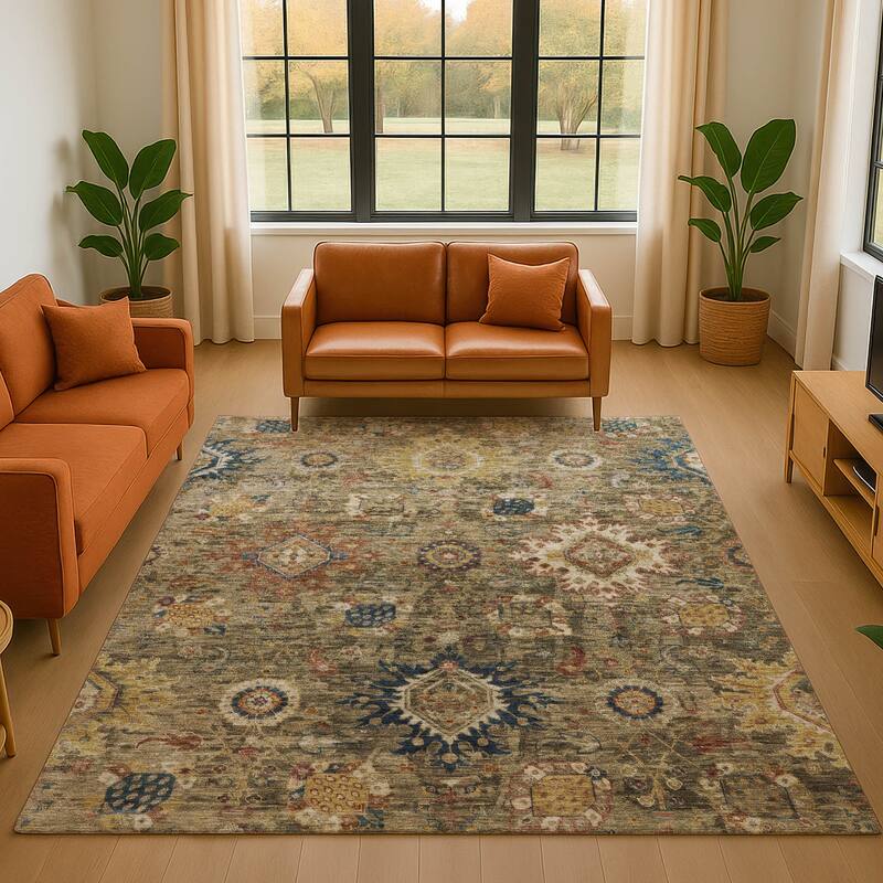 Premium Washable Super Soft Traditional Kashan Mayfield Rug - Brown - 5' x 7'6"