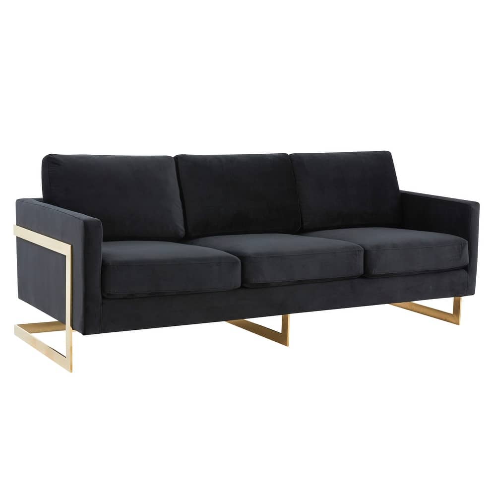 Lincoln Modern 3-Seater Velvet Sofa Couch with Gold Stainless Steel Base and Solid Wood Frame for Living Room or Office Lounge