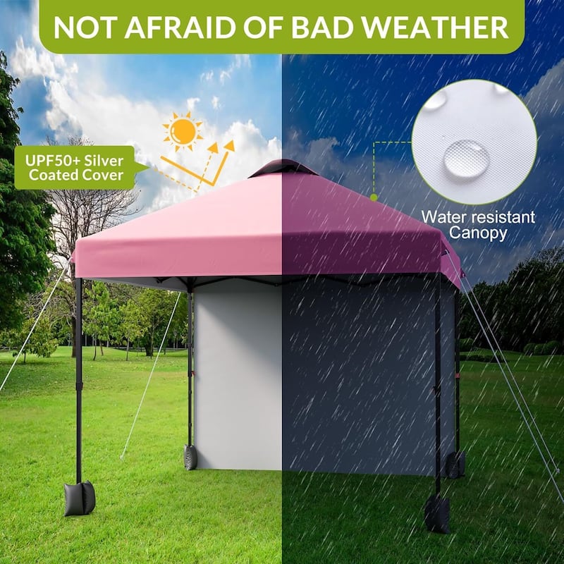 10x10ft Portable Instant Pop Up Canopy Tent with 1 Sidewall for Parties, Camping, Beach - N/A