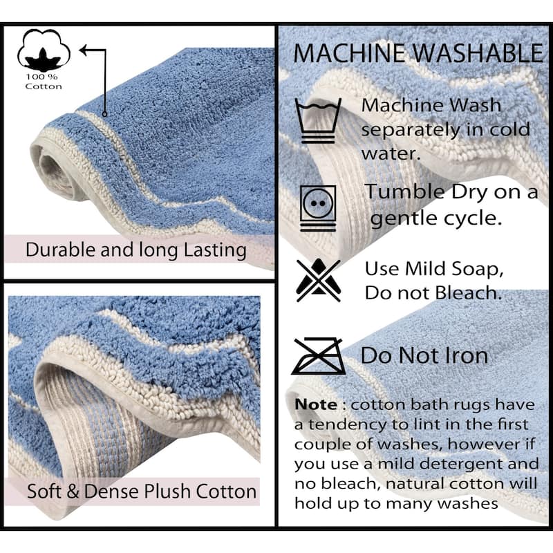 Allure Collection 100% Cotton Non-Slip Bathroom Rug Set, 3 Piece Machine Washable- Bathroom Rug, Bath Rug, U Shaped Contour