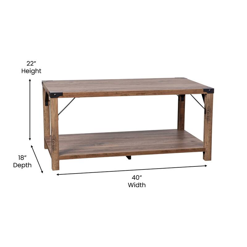 2-Tier Coffee Table with Metal Side Braces and Corner Caps