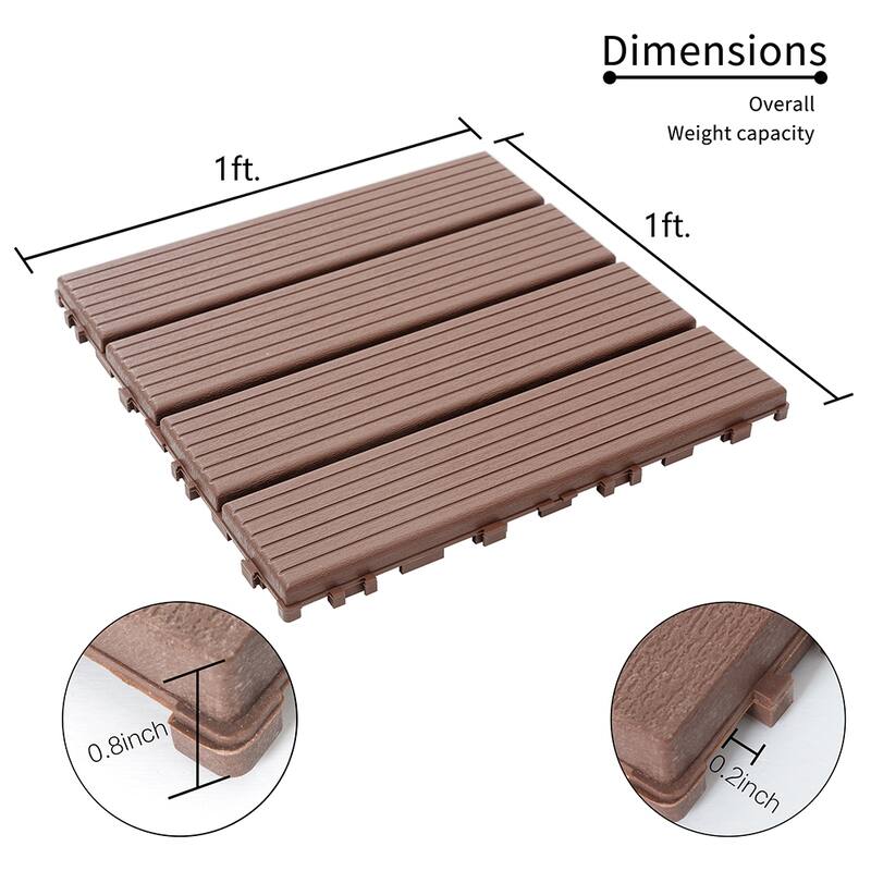 1 ft. x 1 ft. Outdoor Patio Deck Tiles, Garage Floor Tiles(Box of 44)