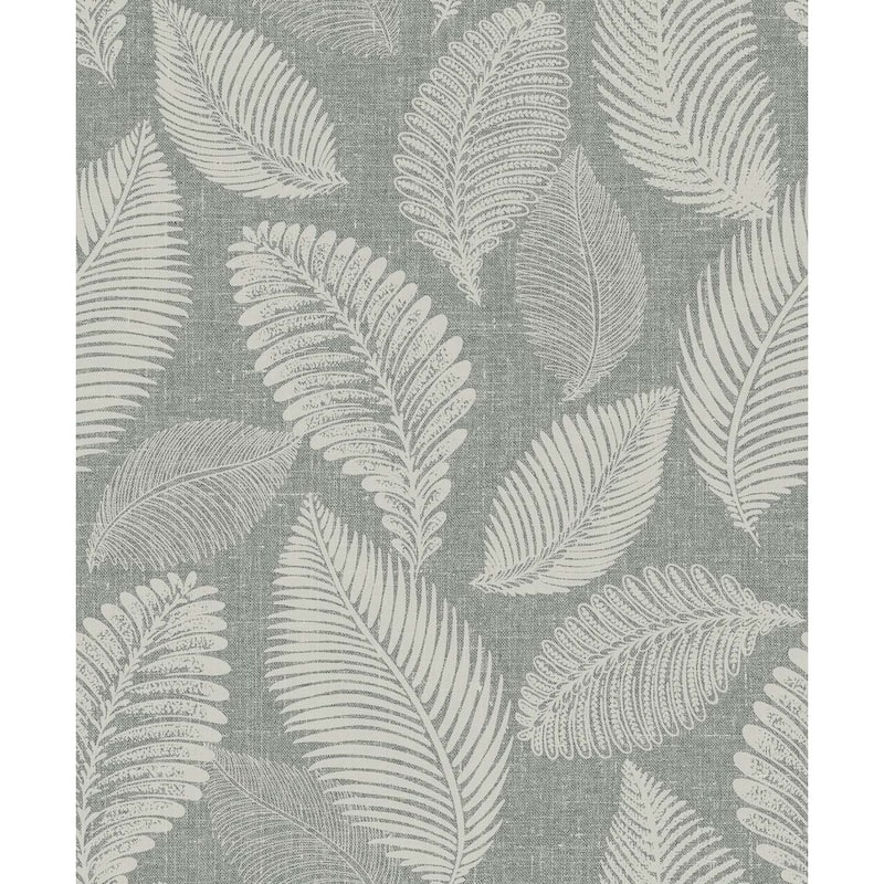 Seabrook Designs Tossed Leaves Nonwoven Unpasted Wallpaper - 20.9 in. W x 33 ft. L - Charcoal Linen