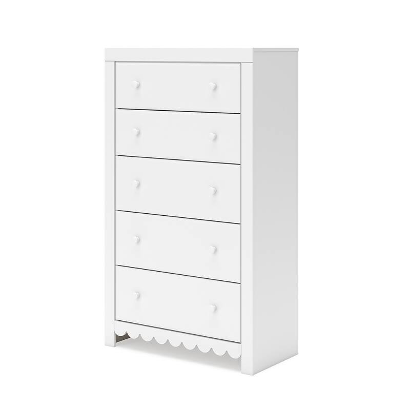 Molv Tall Dresser Chest, 5 Drawers, Contemporary Laminate Matte White