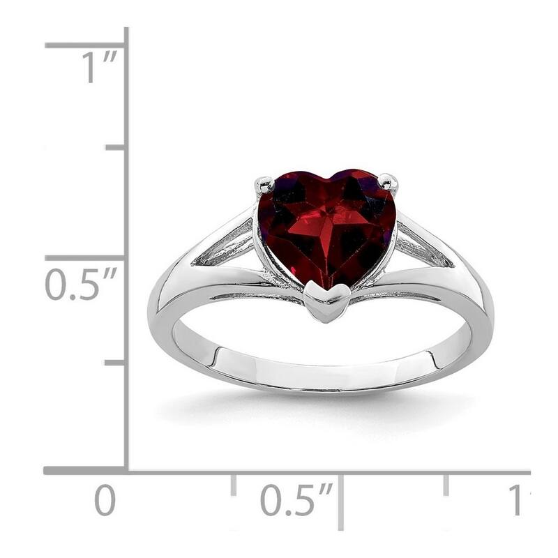 Curata 925 Sterling Silver Polished Open back Basket setting Rhodium Garnet Ring
