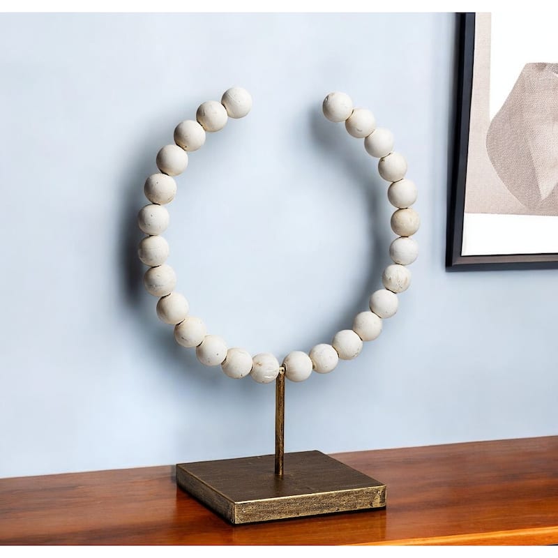 HomeRoots 16" White and Gold Wood and Metal Modern Abstract Tabletop Sculpture