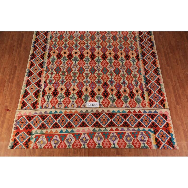 Kilim Oriental Large Rug Flatweave Tribal Multi Wool Carpet - 9'10"x 16'1"