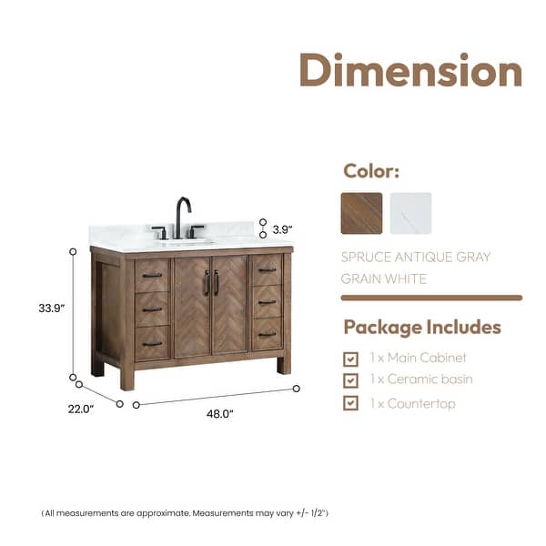 dimension image slide 3 of 10, Javier Bath Vanity with Composite Stone Top without Mirror