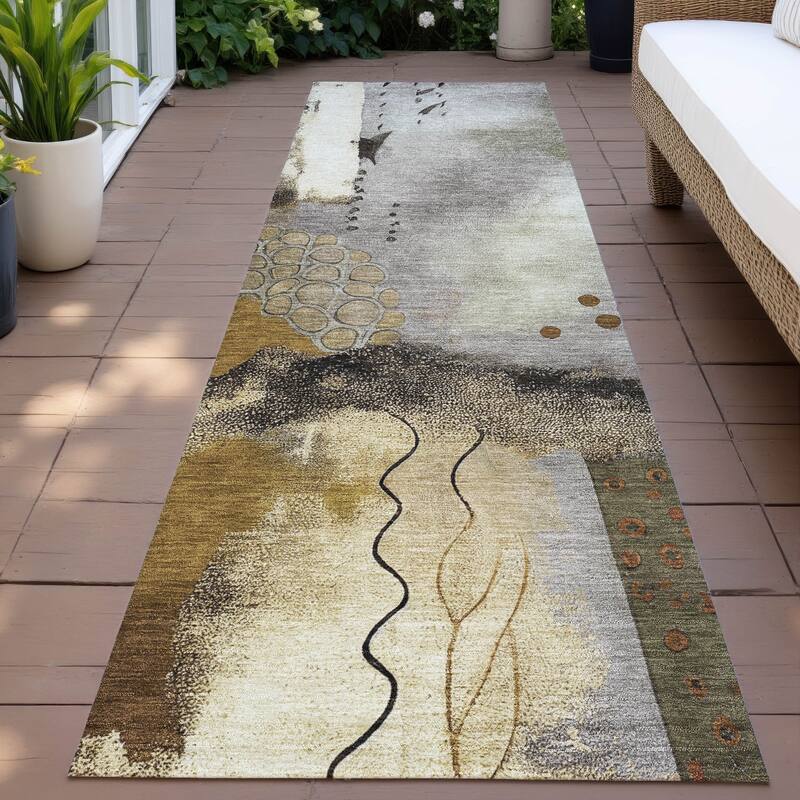 Machine Washable Indoor/Outdoor Modern Abstract Chantille Rug - Chocolate - 2'3" x 7'6"